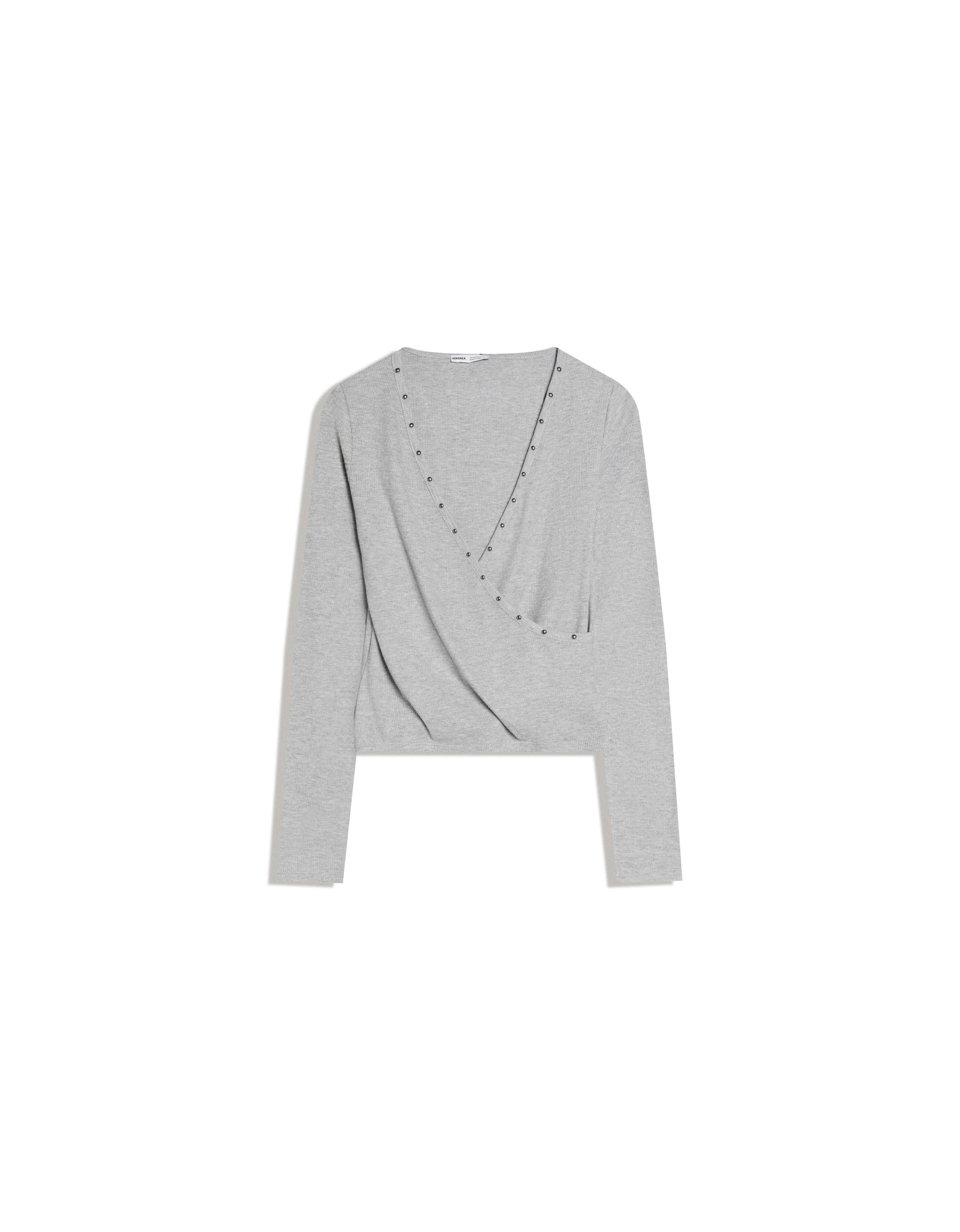 Long-sleeved studded T-shirt — Grey