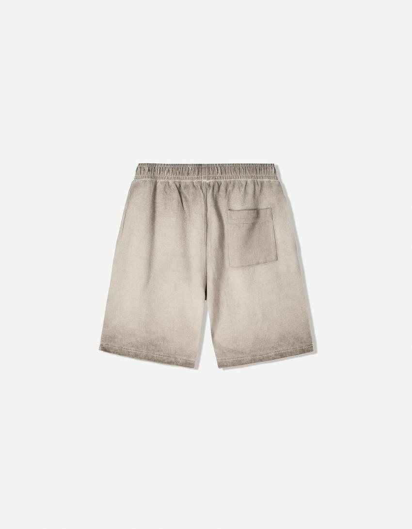Faded-effect waffle-knit Bermuda shorts-Grey-4