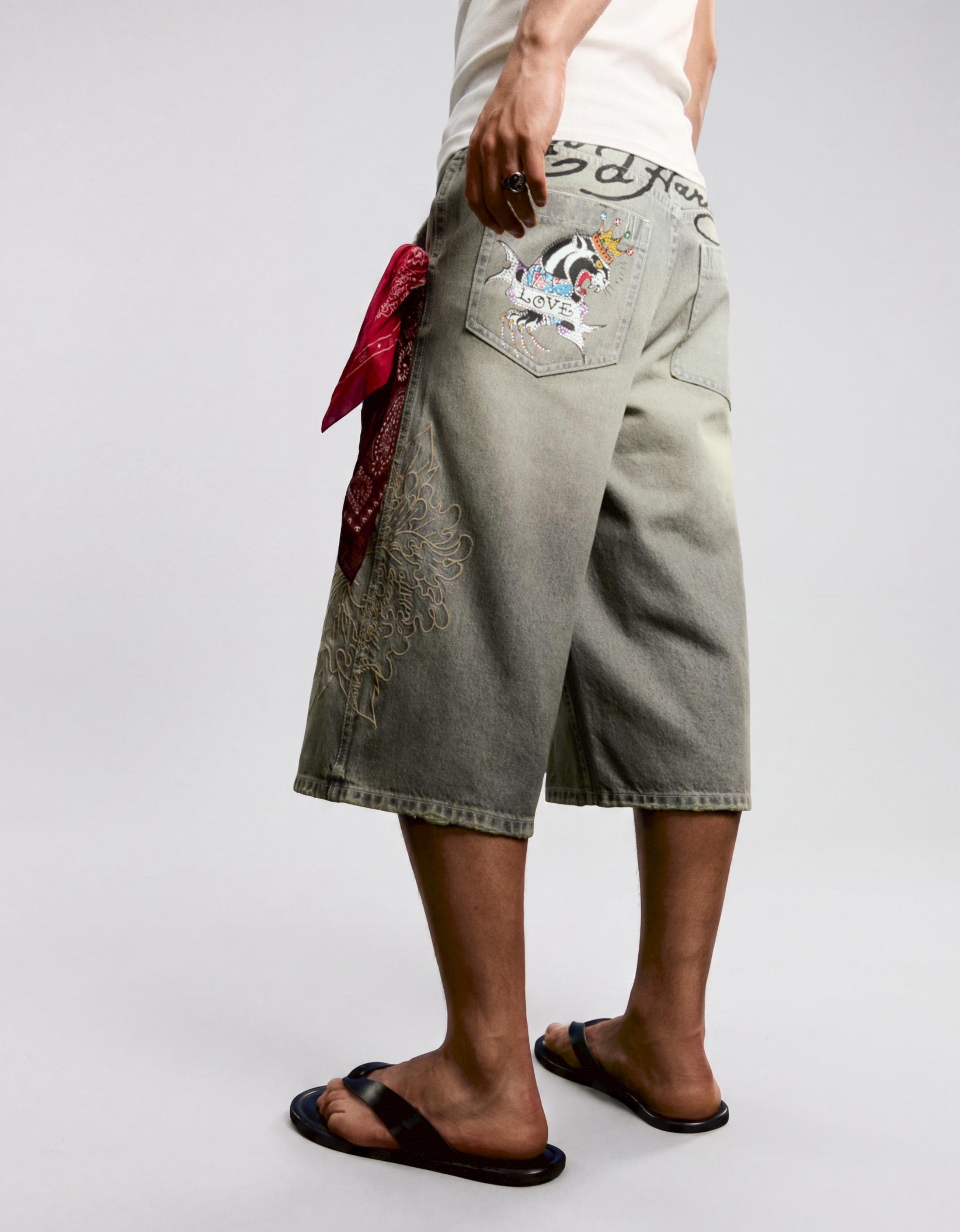 Denim Bermuda shorts ED HARDY X BERSHKA — Grey