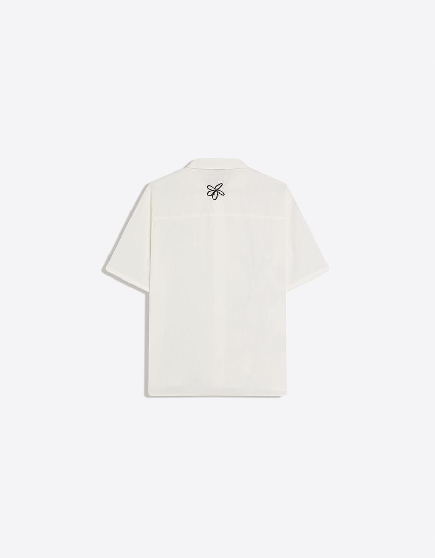 Printed short sleeve boxy fit shirt-White