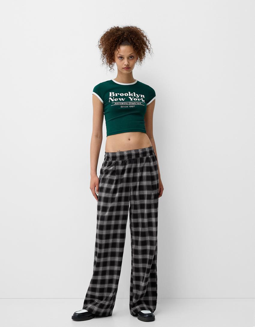 Straight fit check trousers-Black-0