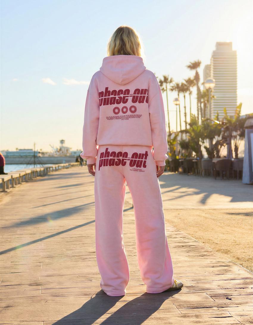 Printed plush wide-leg trousers-Pink