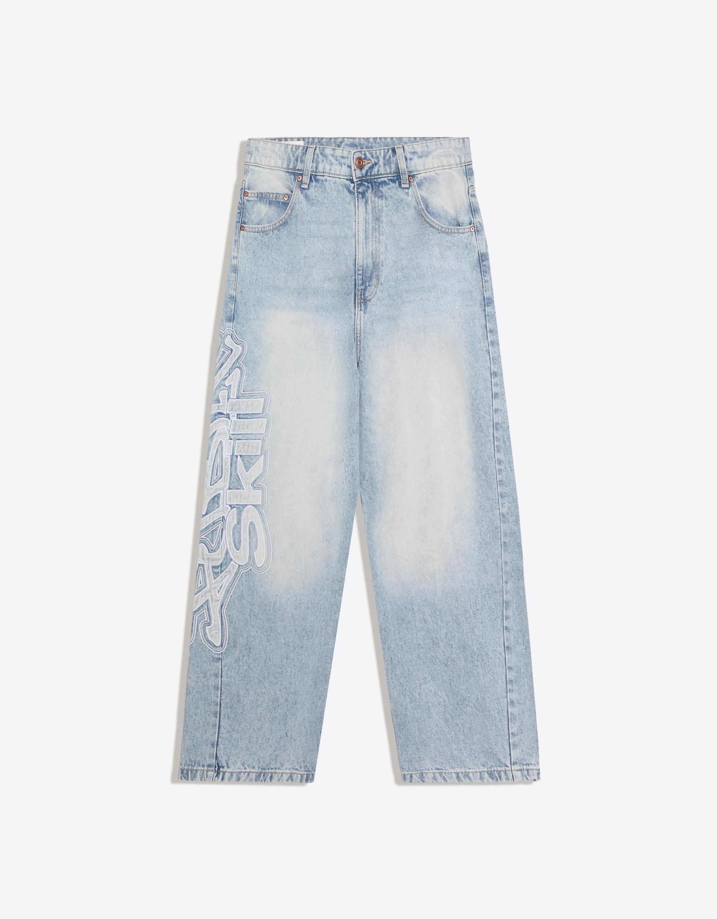 Super baggy jeans with side patches — Light blue