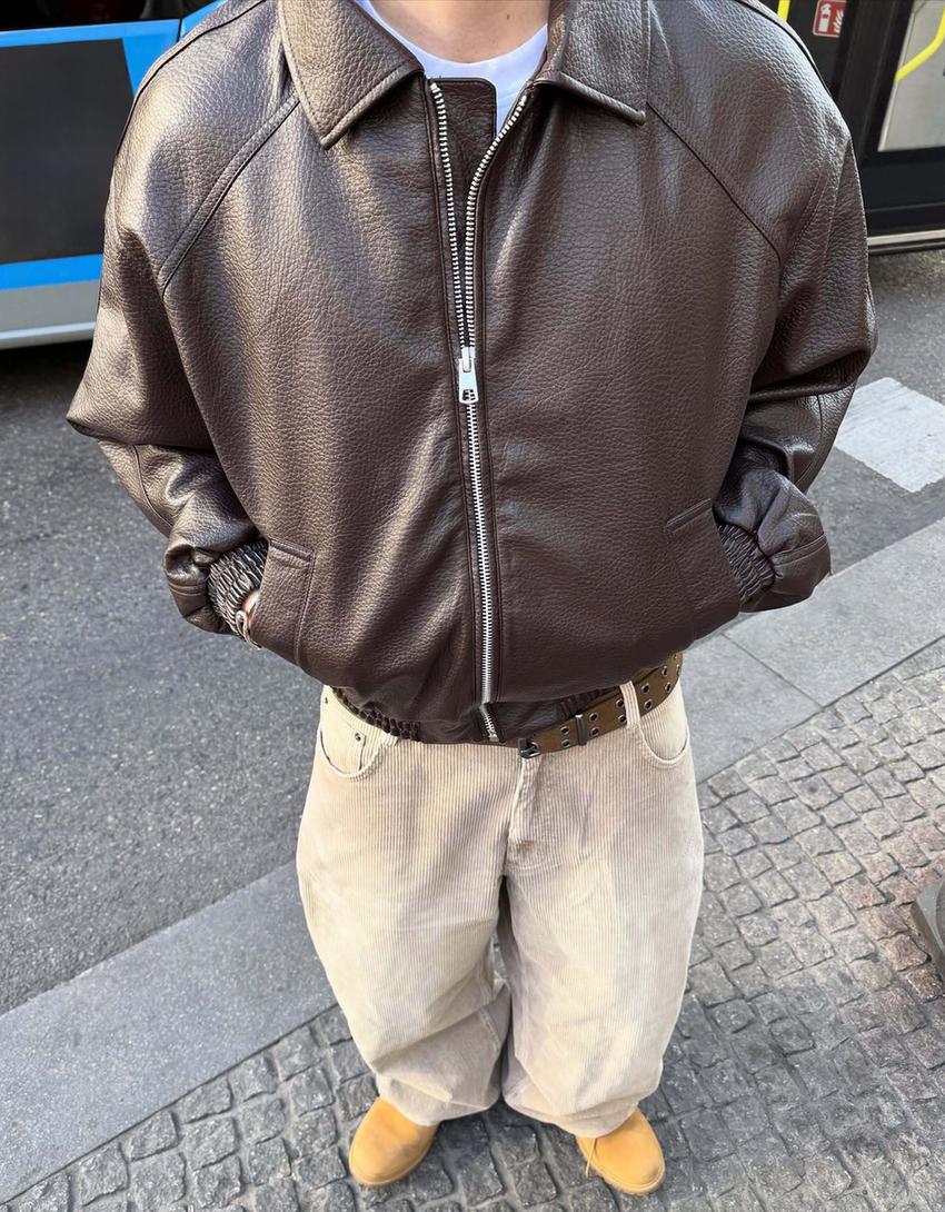 Cazadora efecto piel-Marrón