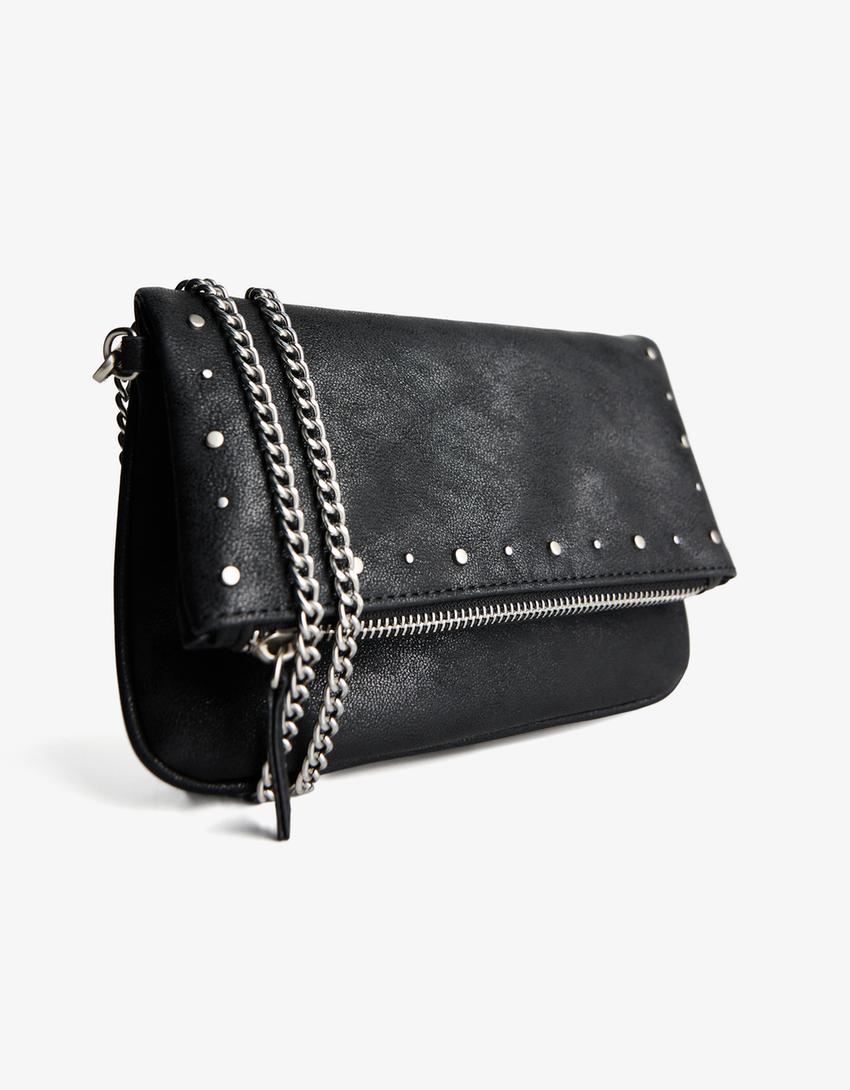 Sac à rabat zippé clous-Noir