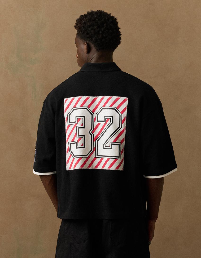 Polo manga corta print-Negro