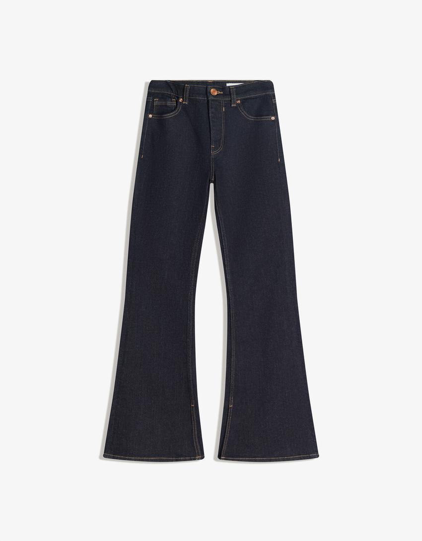 Flared jeans with slit-Navy