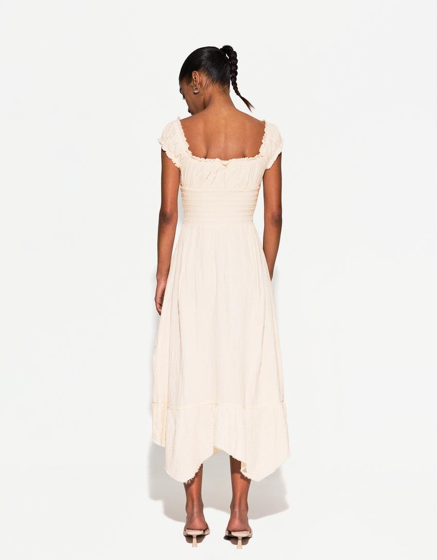 Rustic textured midi dress-Grey-2