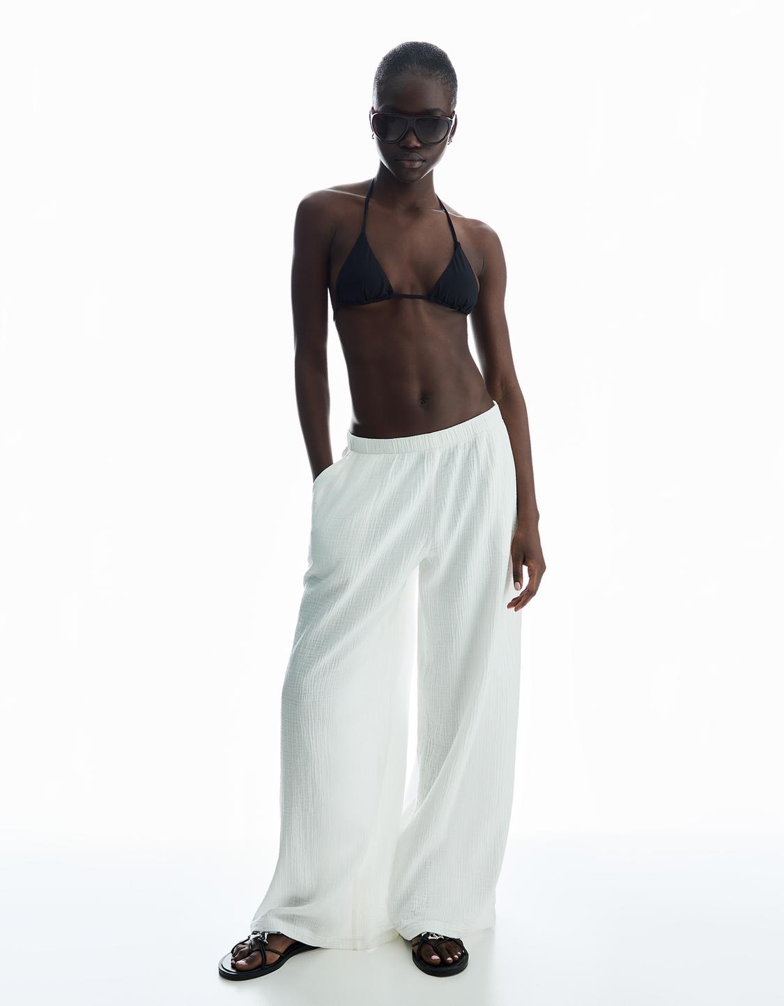 Wide-leg rustic double cloth trousers