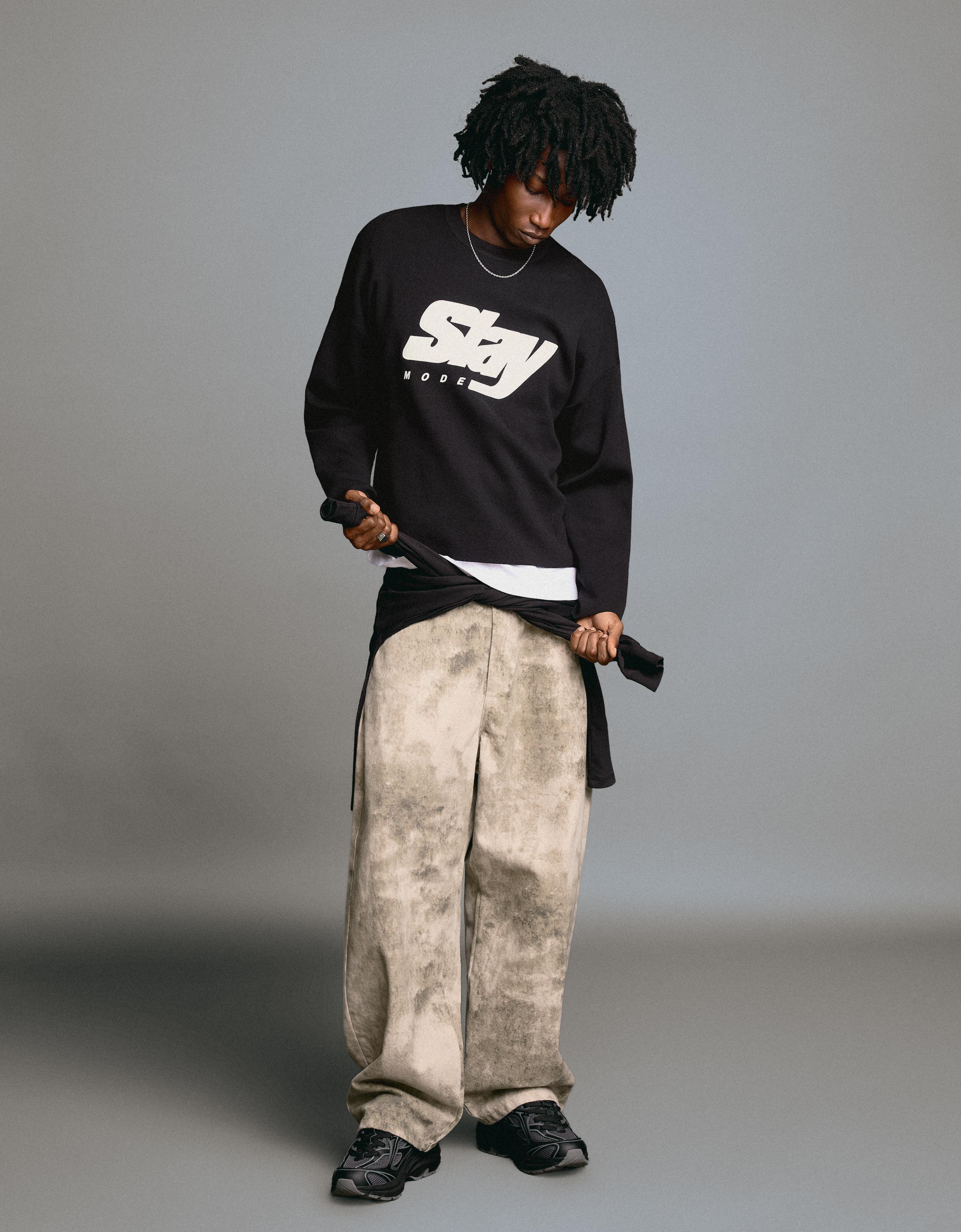 Printed round neck jumper — Black