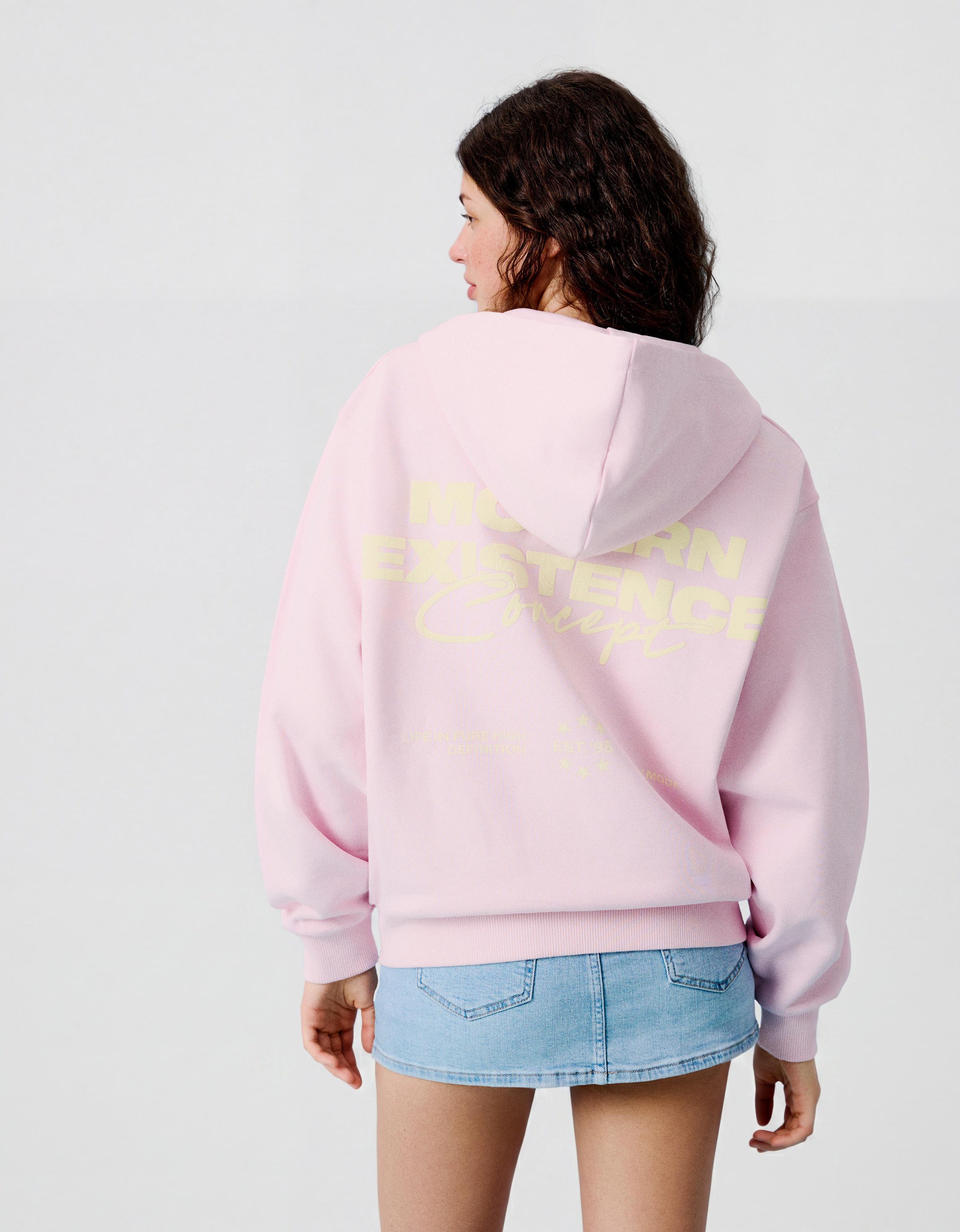 Oversize zip-up hoody with print — Pink