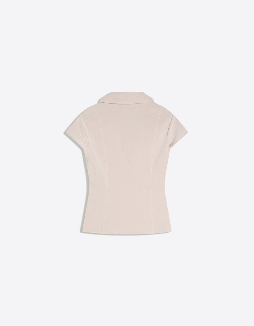 Short sleeve zip shirt-Sand