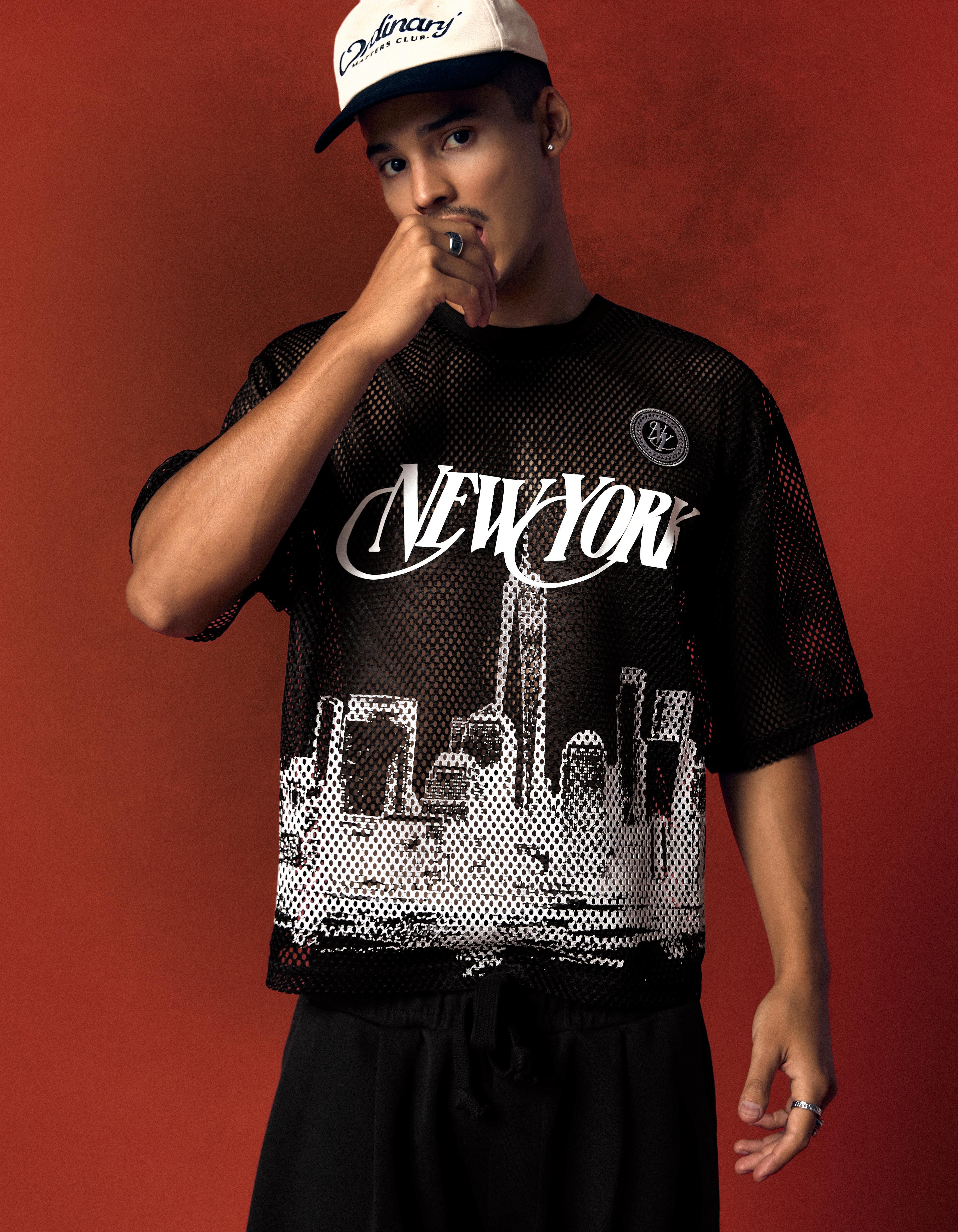 Short sleeve mesh print T-shirt — Black
