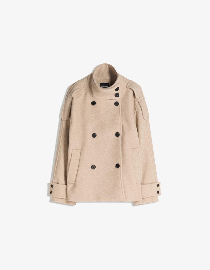 Veste en tissu à col cheminée-Écru