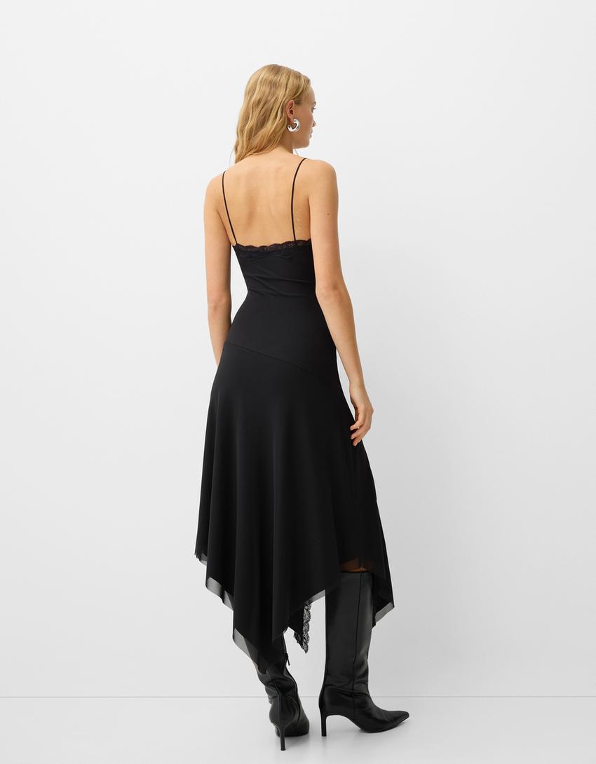 Robe midi tulle dentelle - Femme | Bershka