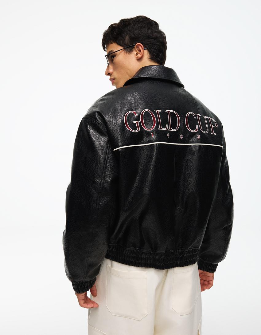 Faux leather graphic jacket-Black