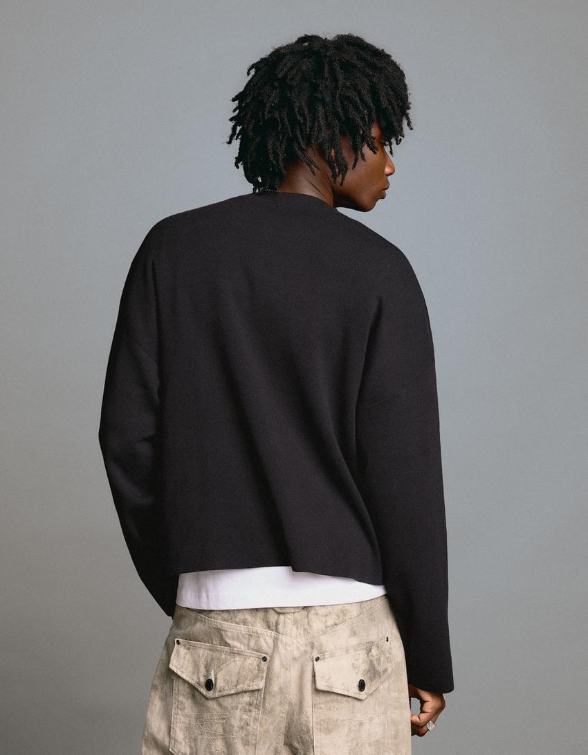 Maglia girocollo con stampa-Nero