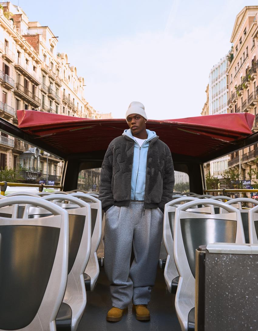 Blouson graphique effet mouton synthétique-Gris