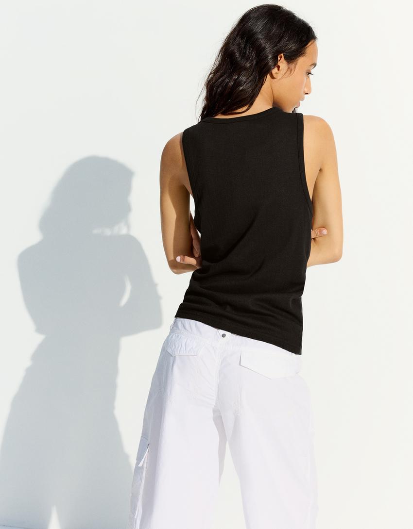 Koszulka na ramiączkach z nadrukiem-Czarny