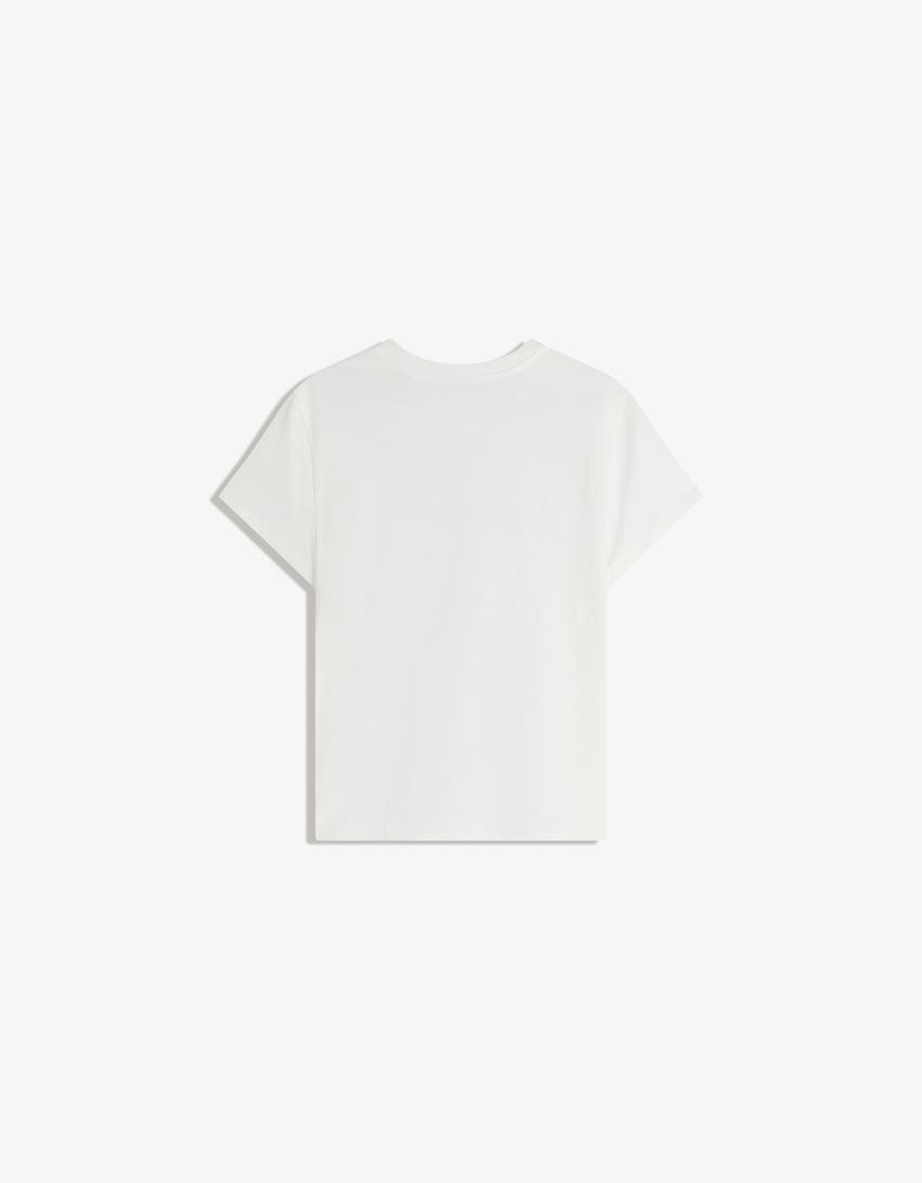 Short sleeve T-shirt with rhinestone print-Off white