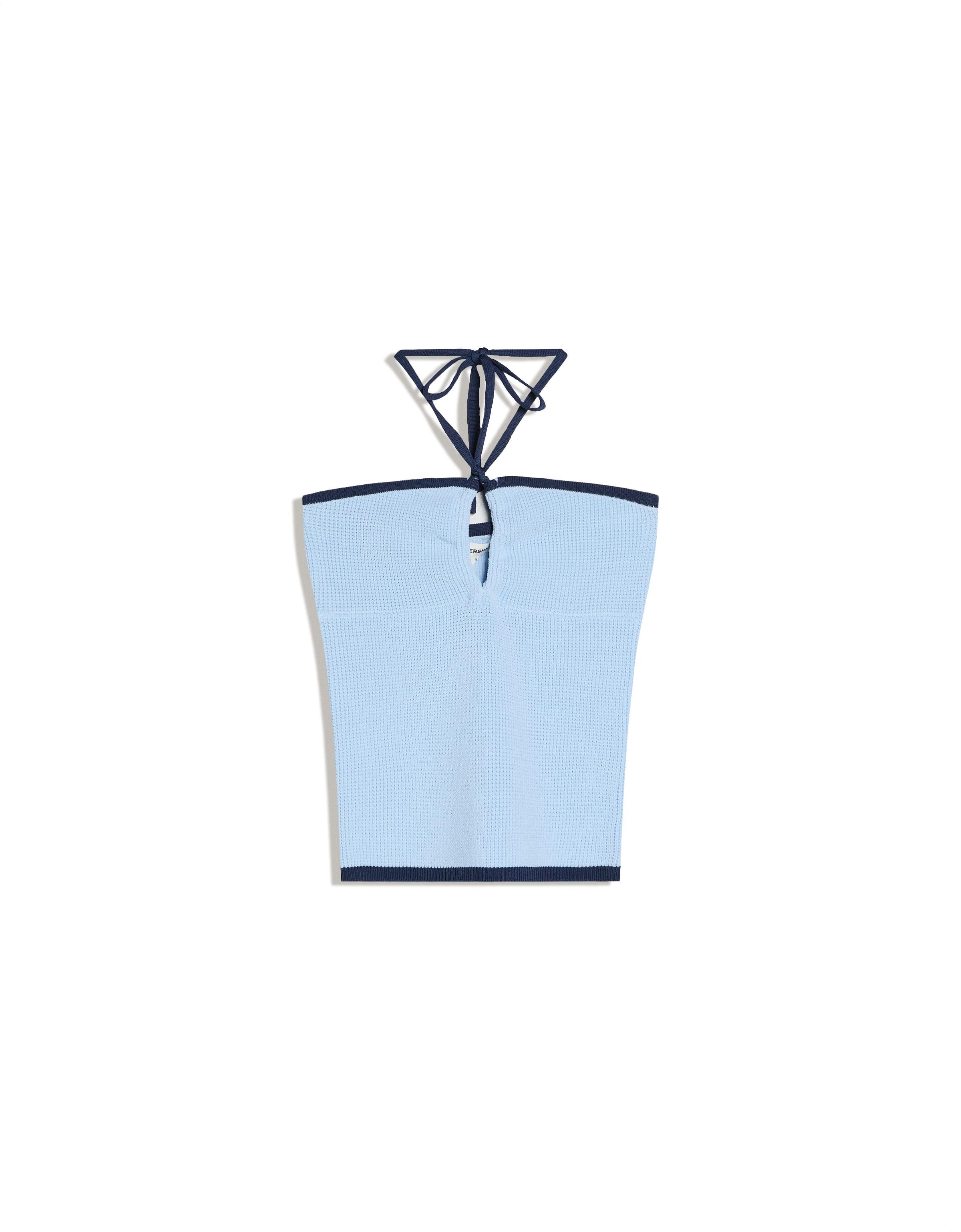 Contrast bandeau knit top — Light blue