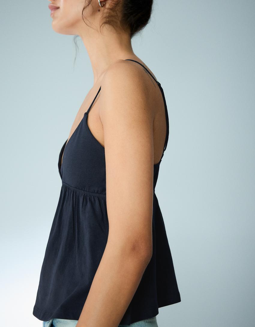 Strappy peplum top-Navy