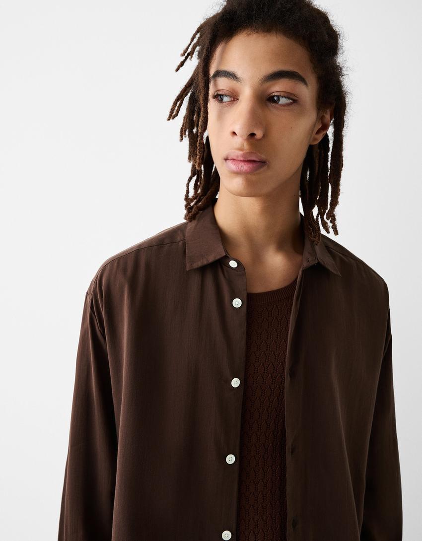 Chemise à manches longues-Marron-2