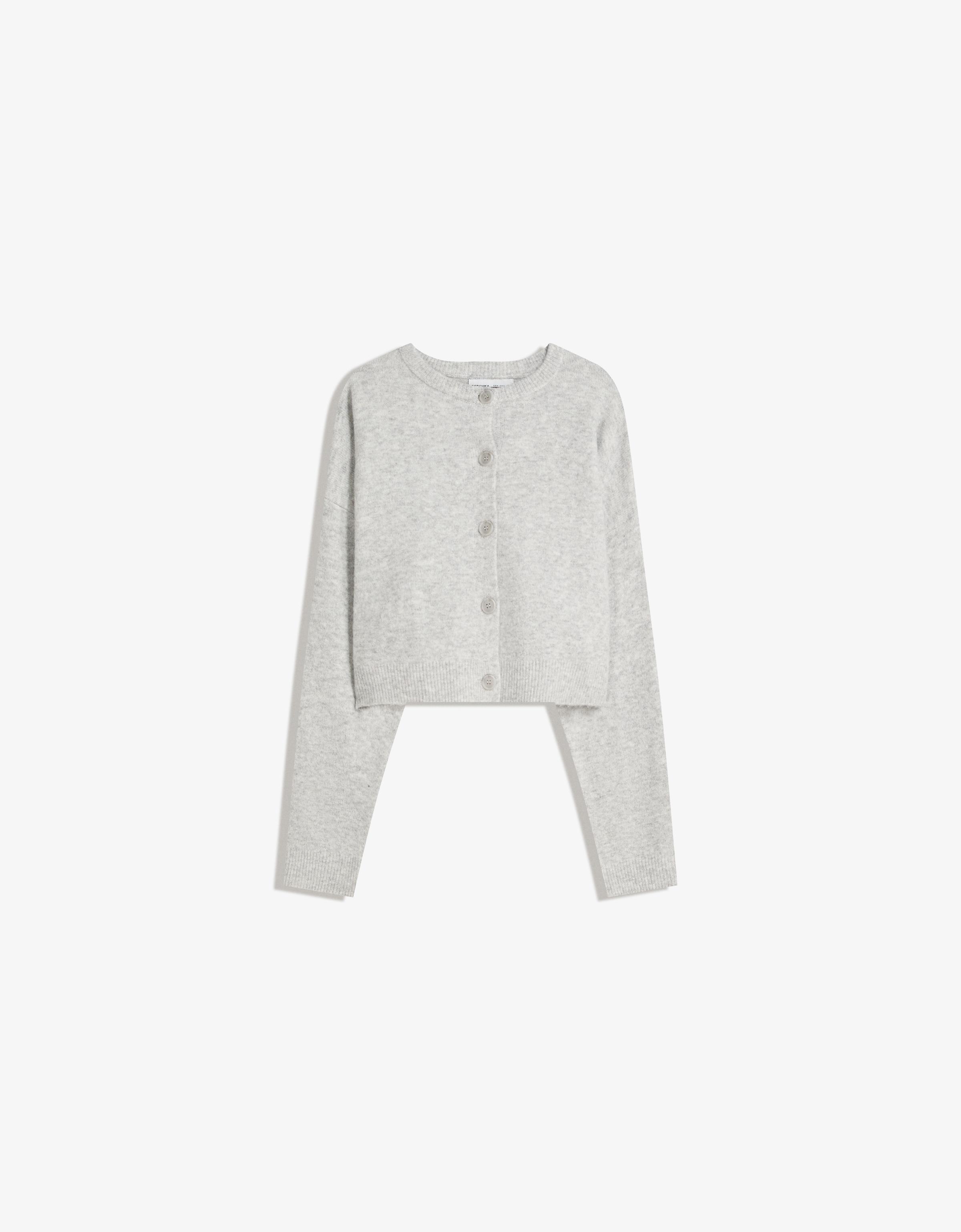 Bershka Jacke Mit Knöpfen Und Weichem Griff Damen L Grau
