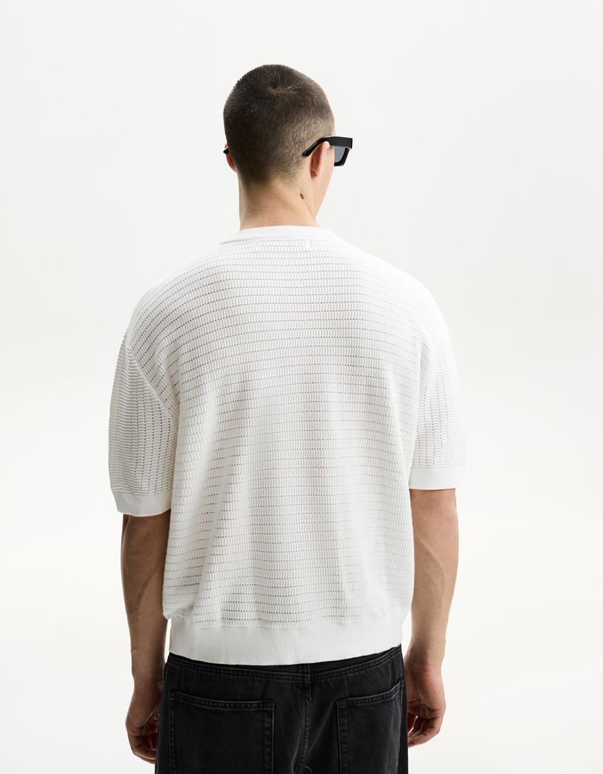 Short sleeve textured weave T-shirt-White
