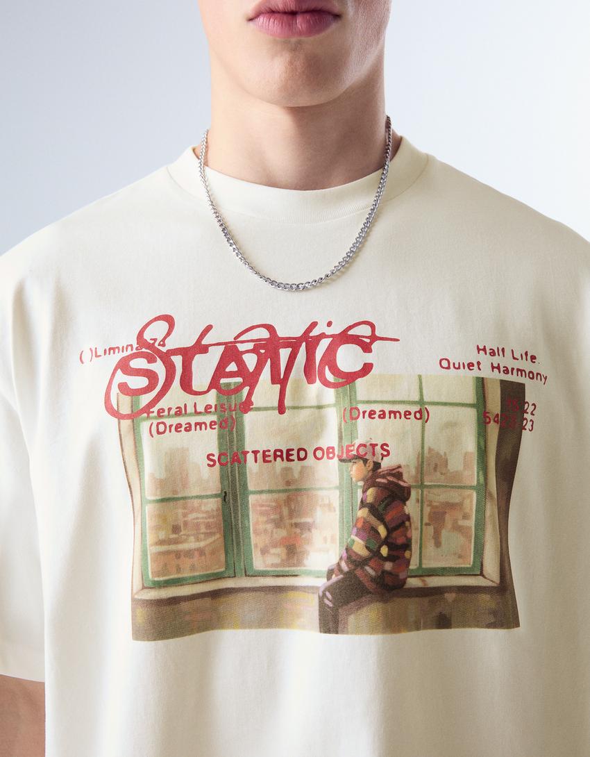 Camiseta manga curta estampada-Off-white
