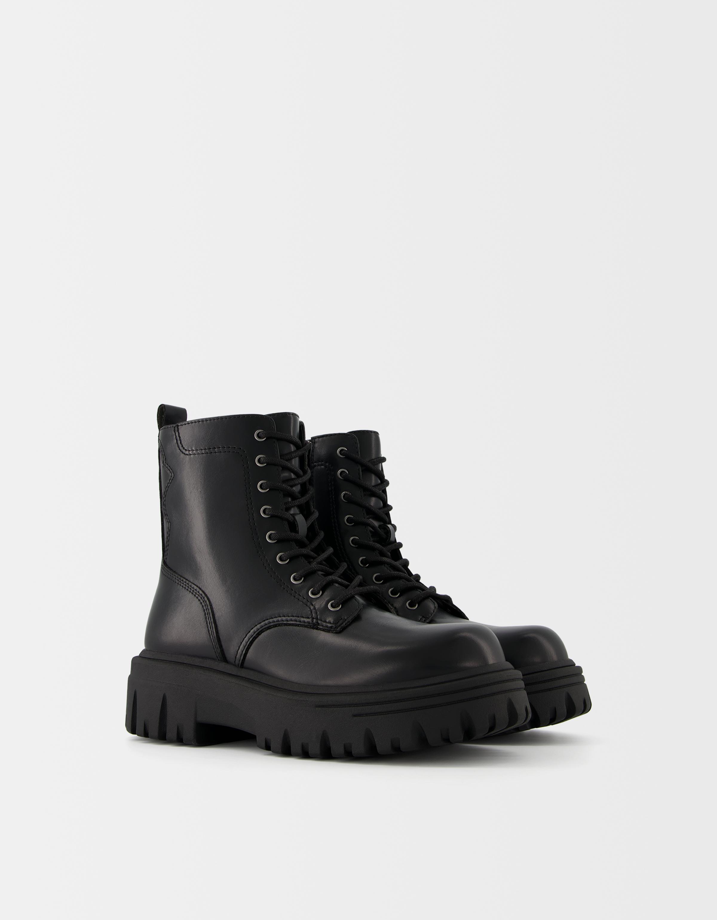 Bershka Schnürstiefeletten Mit Plateau Herren 44 Schwarz