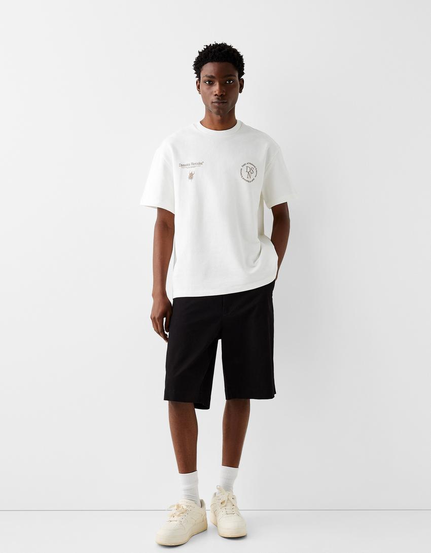 T-shirt manches courtes molleton imprimé-Blanc-3