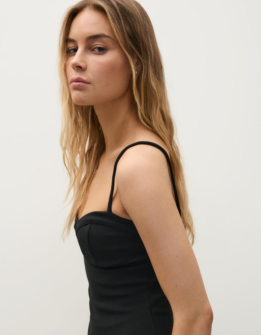 Mini-Trägerkleid im Korsett-Stil-Schwarz