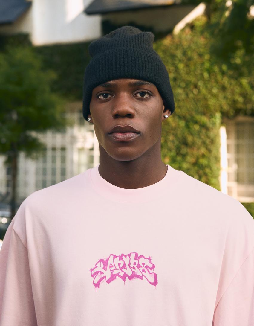 Short sleeve print T-shirt-Pink