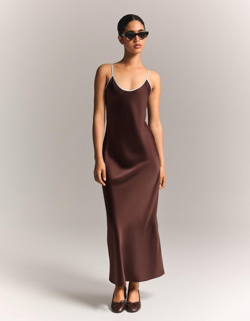 Satin strappy midi dress - Women | Bershka Satin strappy midi dress - Women | Bershka