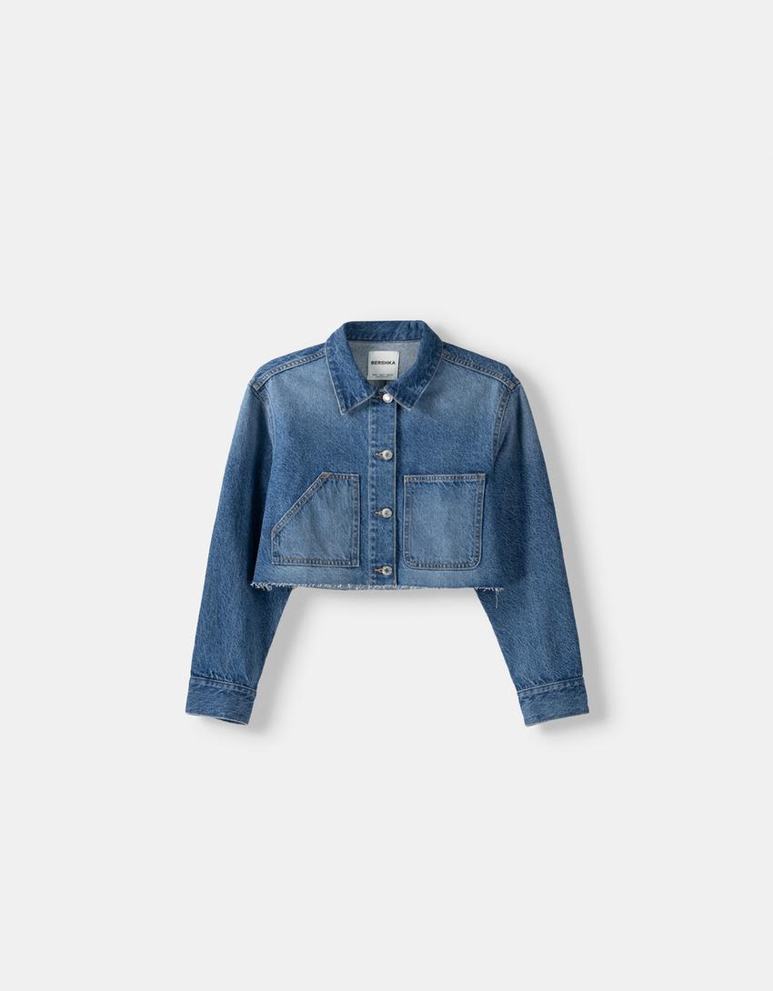 Cropped denim workwear jacket-Light blue-4