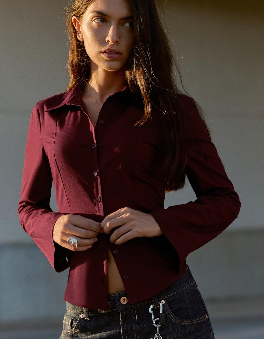 Fitted shirt with flared sleeves - Women | Bershka