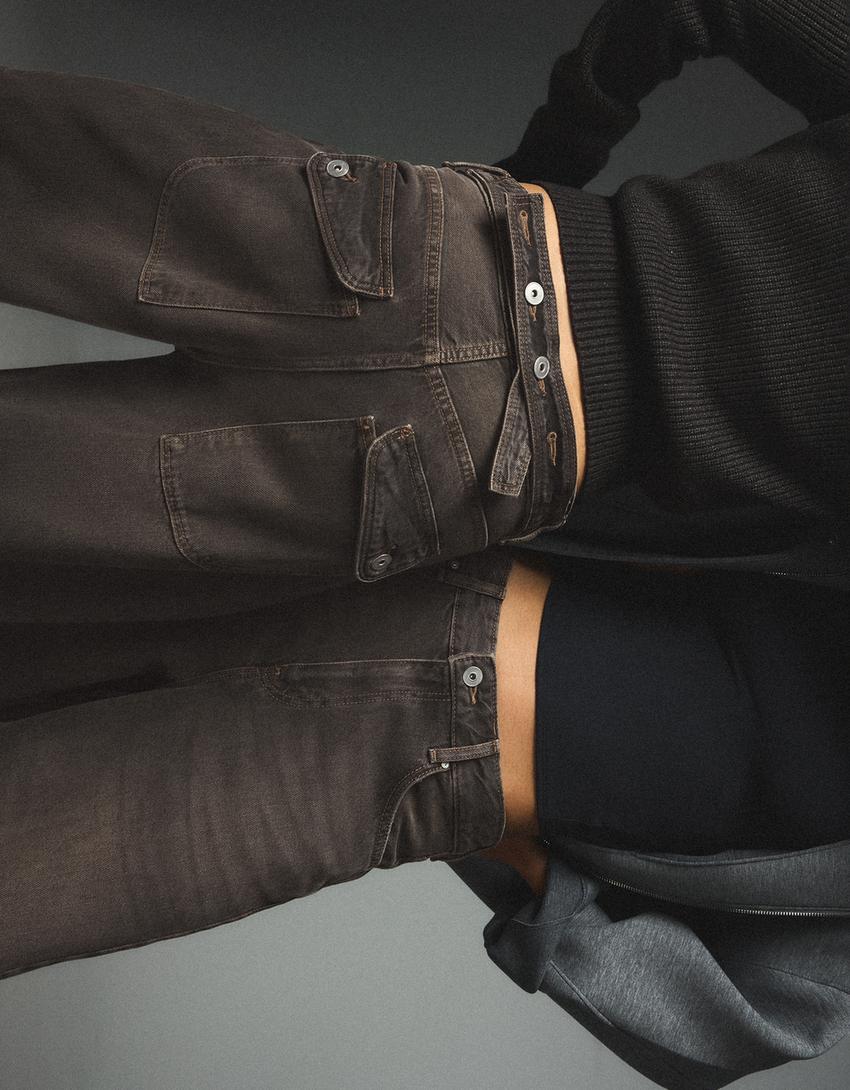 Arka tokalı distressed balloon fit jean-Siyah