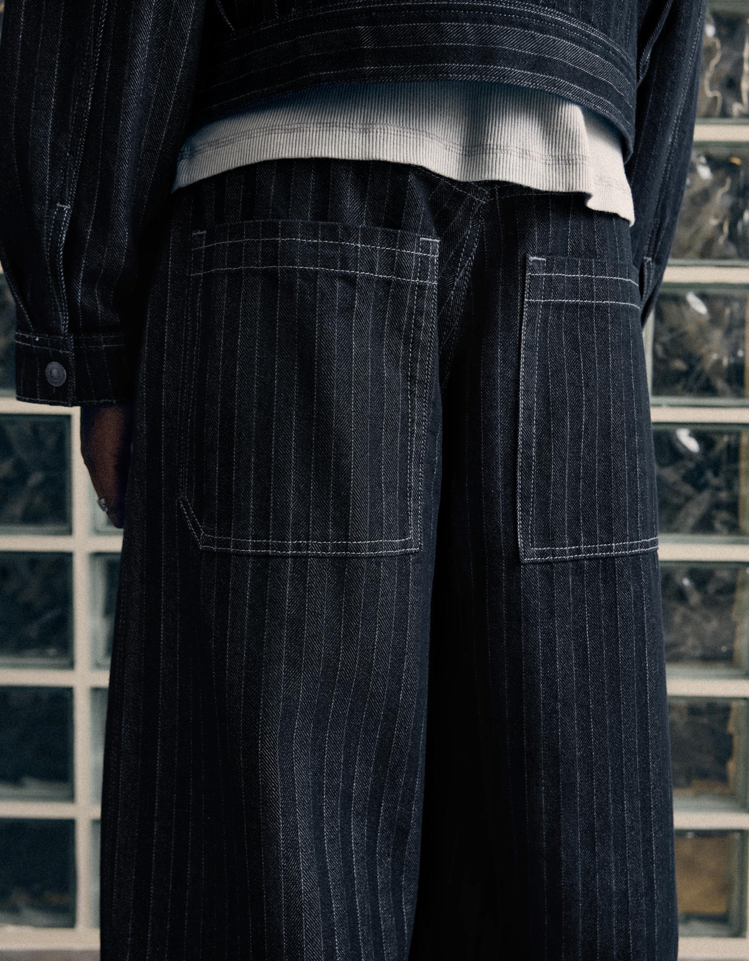 Pinstripe texture baggy jeans — Navy