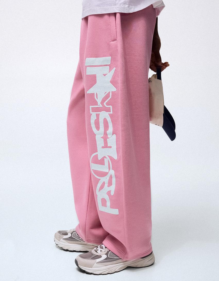 Balloon trousers with side print-Pink