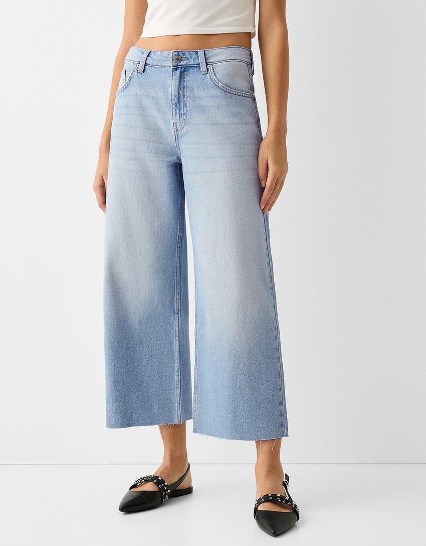 Wide-leg cropped jeans-Light blue-1