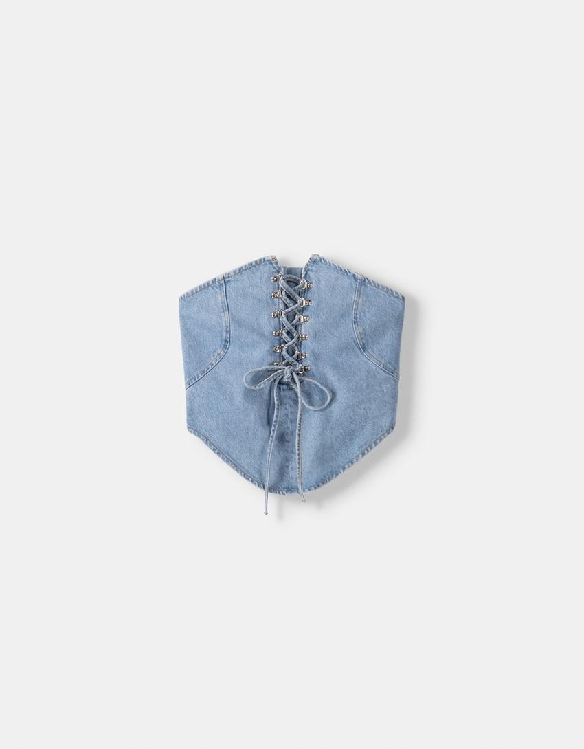 Denim corset top-Light blue-plane