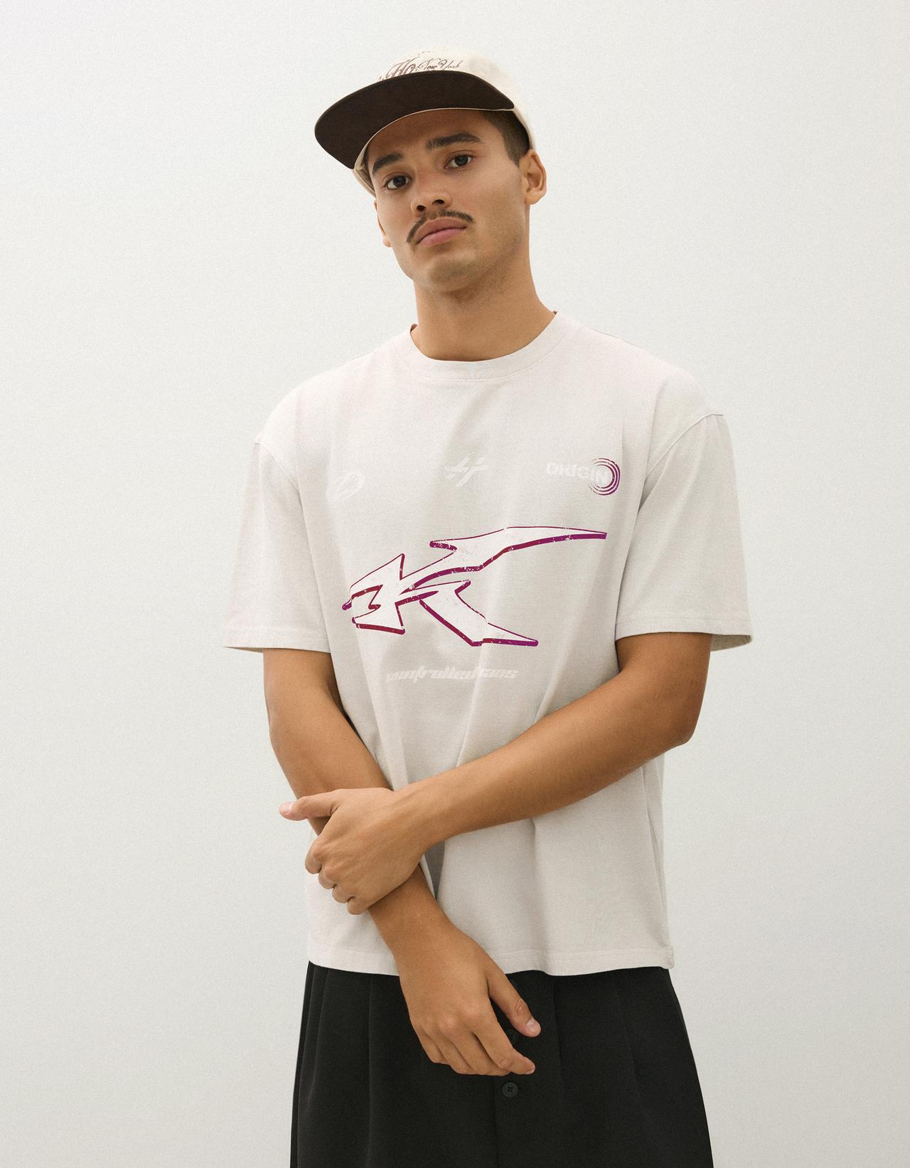 Relaxed print short sleeve T-shirt — Grey