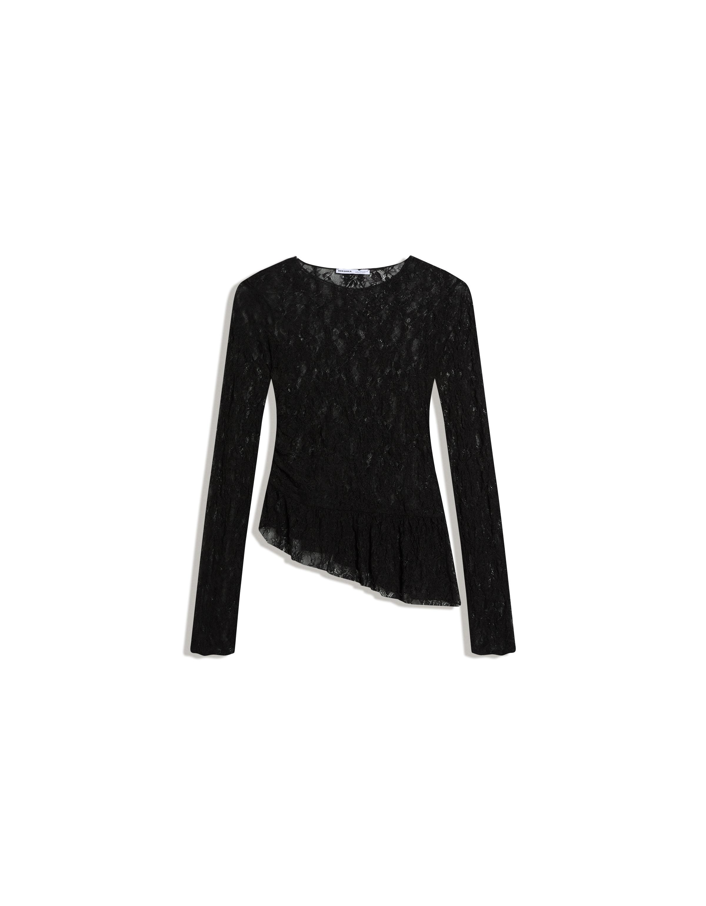 Long sleeve lace frill T-shirt