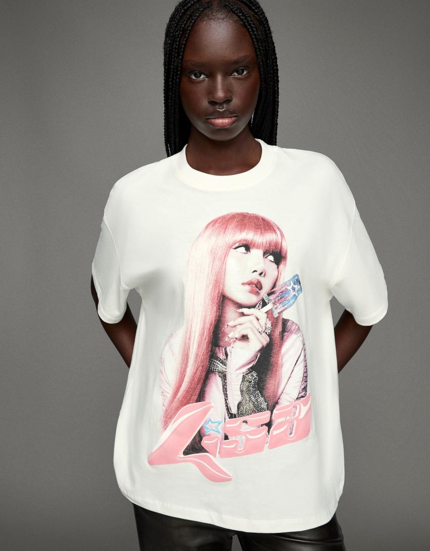 Lisa print short sleeve T-shirt-Off white-0