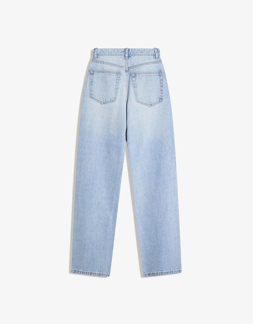Straight wide-leg jeans with rhinestones-Light blue-4