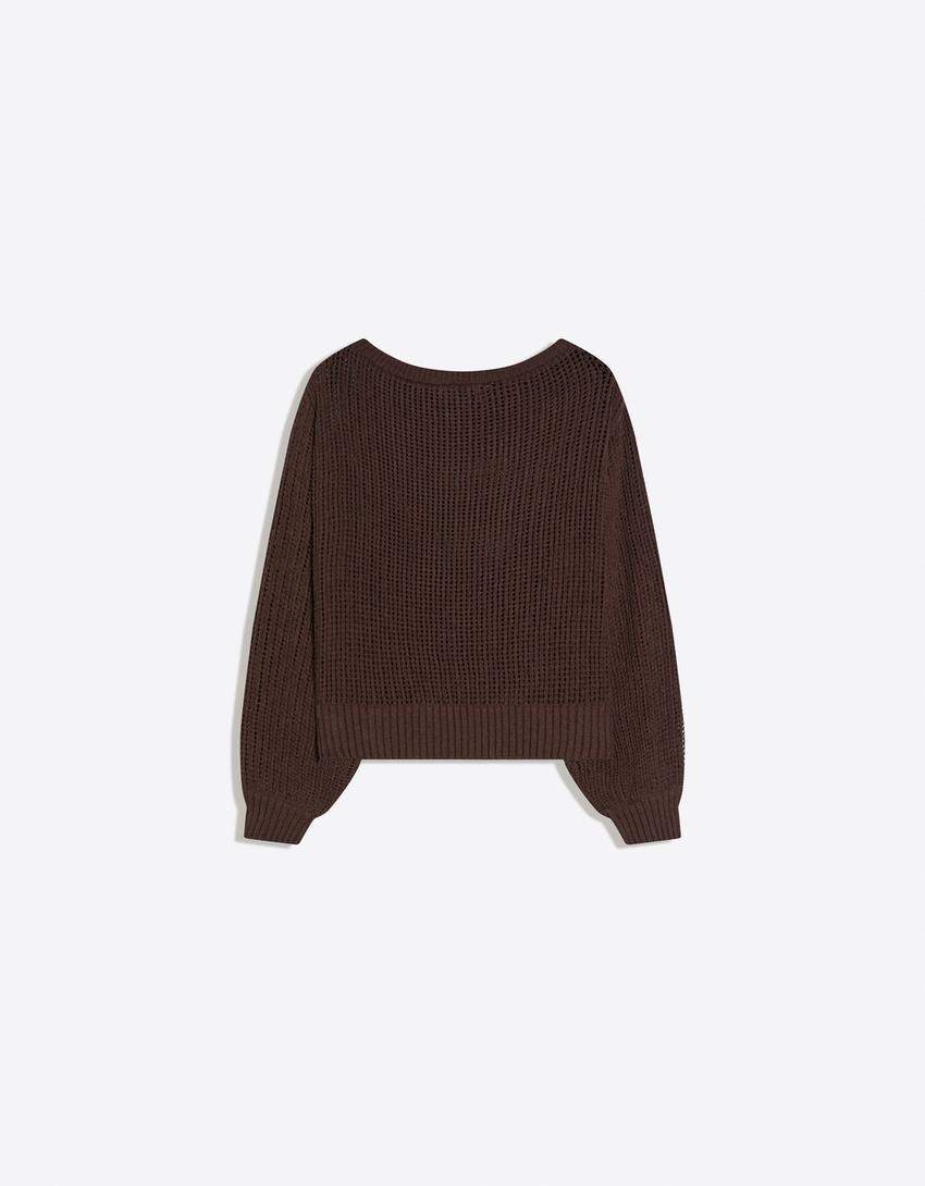 Rustic openwork sweater-Brown
