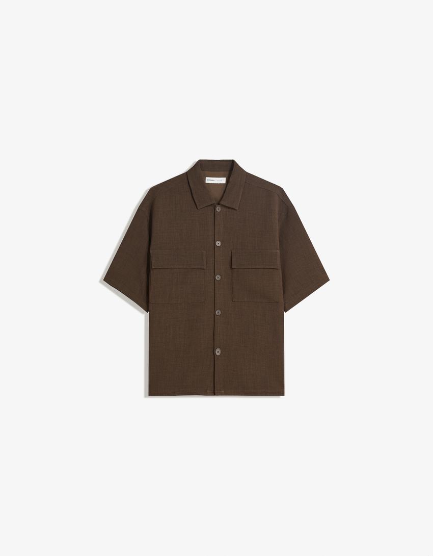Tailoring overhemd met korte mouw-Bruin