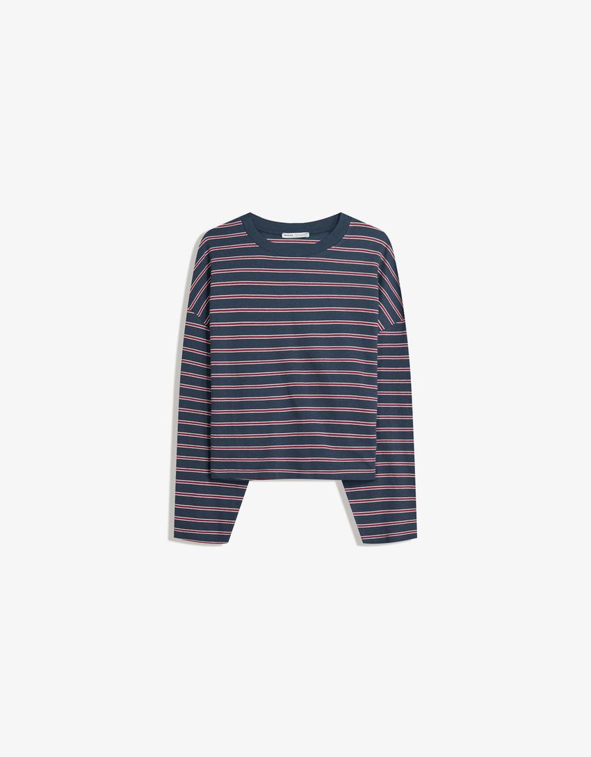 Langærmet T-shirt med print-Marineblå