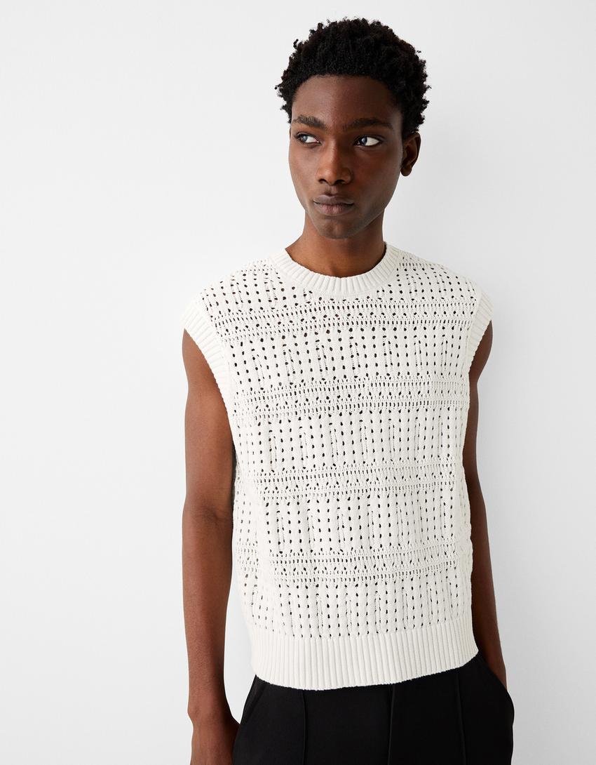Textured openwork vest-White-2
